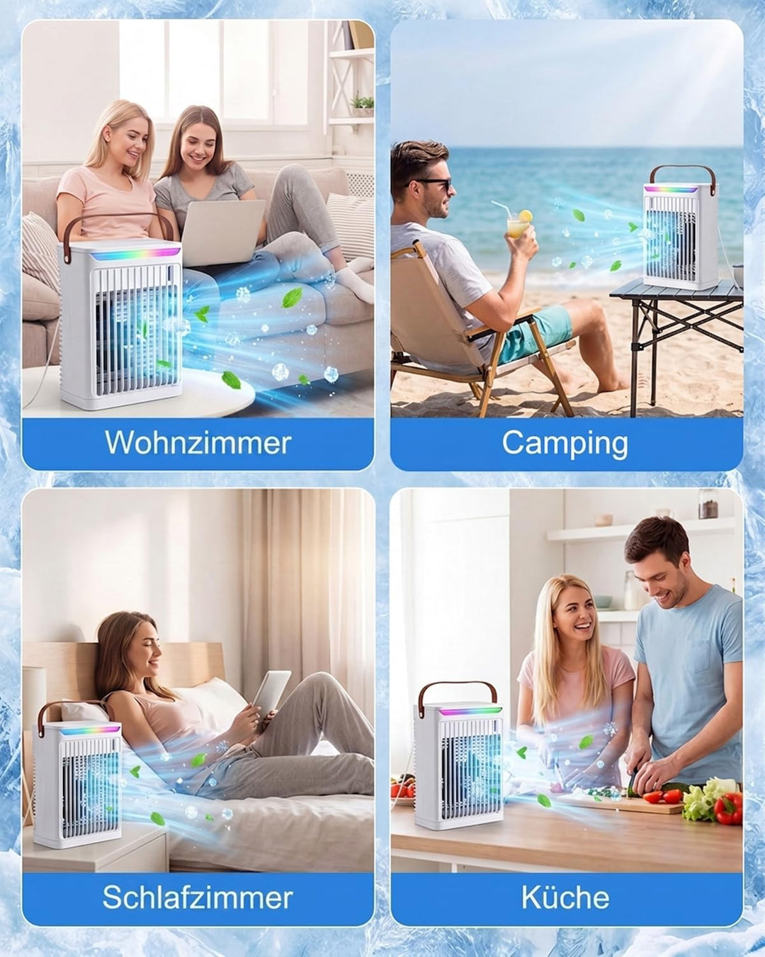 Luftkühler mit Verdunstungskühlung, Mini Klimaanlage, 4-In-1 700ml Mini Air Conditioner Mit 2-/4-/6-