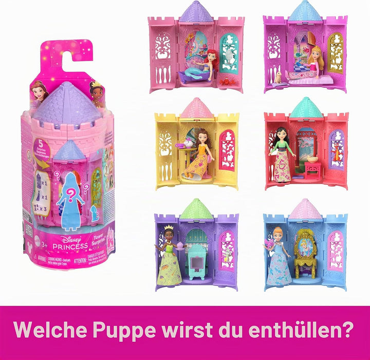 Mattel Disney Princess Tower Surprise Kleine Puppen &amp; Zubehör, stapelbare Spielsets mit 4 Überraschu