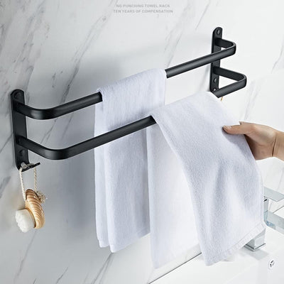 Badezimmer Handtuchhalter, Handtuchregal Schwarz Matt Handtuchstange mit Handtuchhaltern und Haken-D