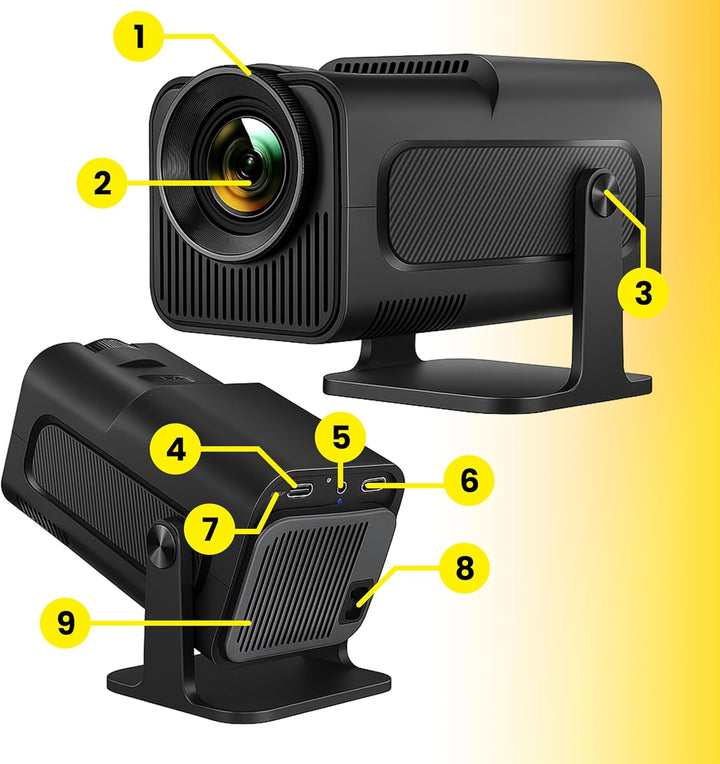 Retoo Smart Mini Beamer 1280x720 – 4K Unterstützung, WiFi6 Bluetooth 5.4 Projektor mit Autofokus, Tr