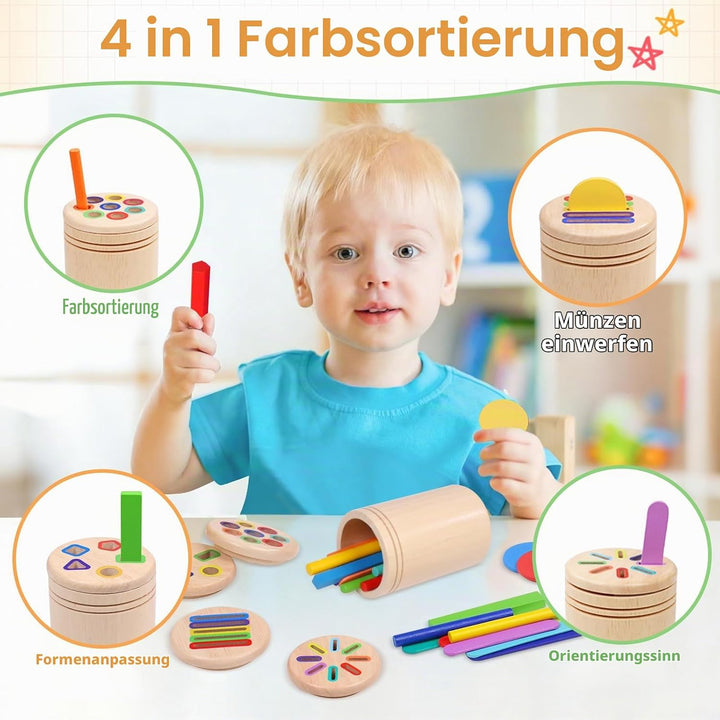 Montessori Spielzeug ab 1 2 3 Jahre – 4-in-1 Holzspielzeug mit Motorik, Sortier- und Sensorikspiel,