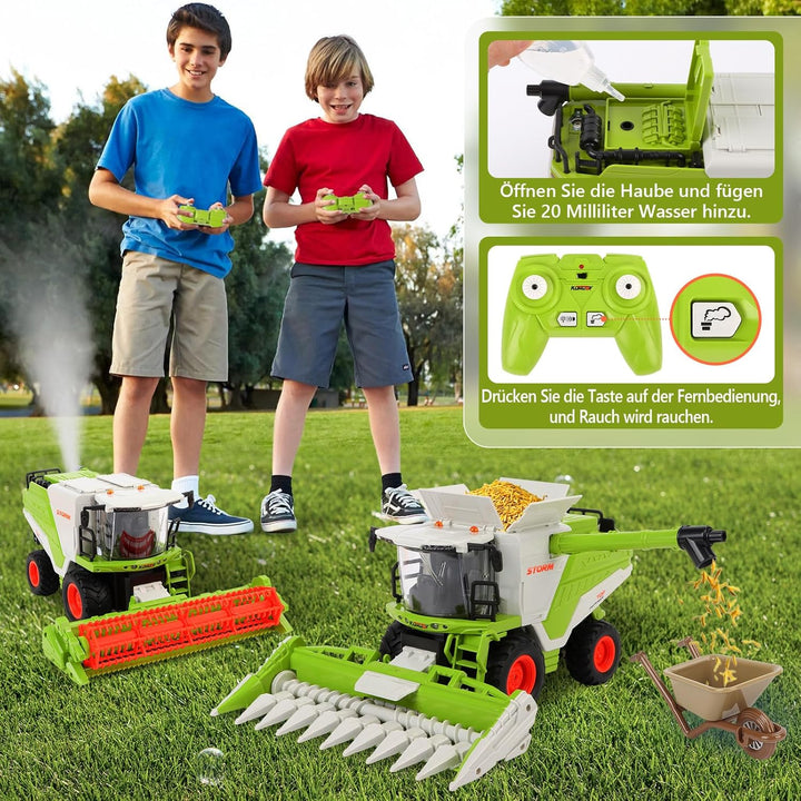 Charmofun Ferngesteuerter Mähdrescher, Mähdrescher Spielzeug Gross, RC Harvester Traktor mit Licht u
