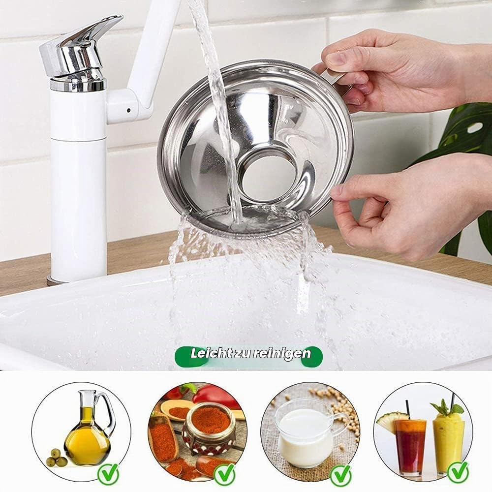 Trichter Edelstahl Set, 4 Stück Marmeladentrichter Einfülltrichter Trichter Set mit Griff und Glashe