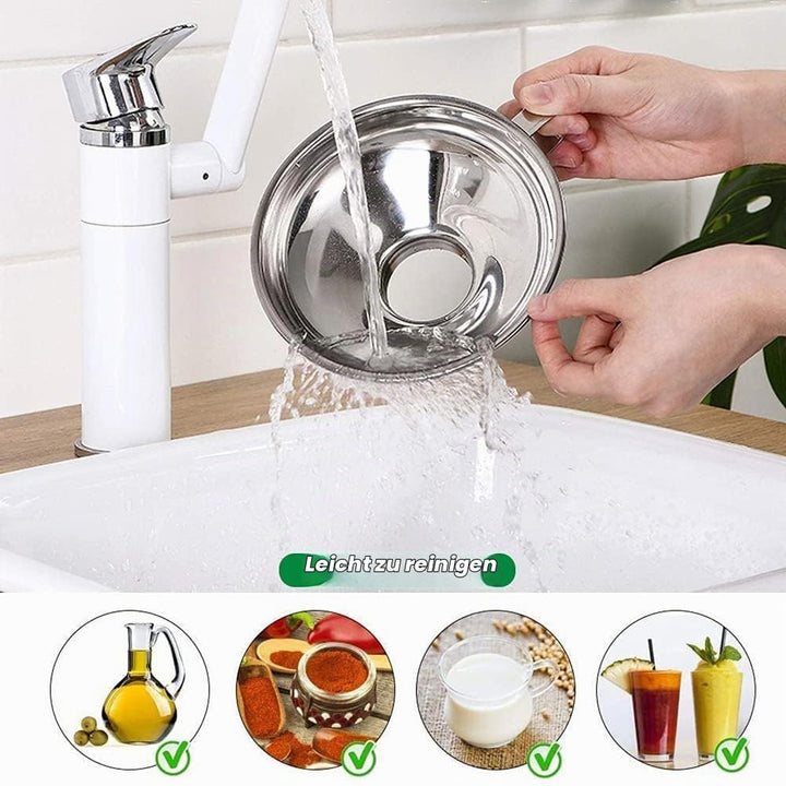 Trichter Edelstahl Set, 4 Stück Marmeladentrichter Einfülltrichter Trichter Set mit Griff und Glashe