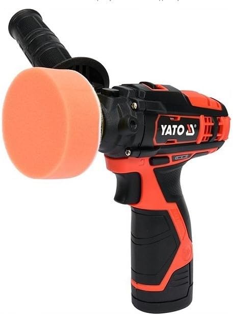 YATO Profi 12V Mini Akku Polier-Maschine mit Zusatzgriff, ø80mm Polierteller, mit 2.0 Ah Akku und La