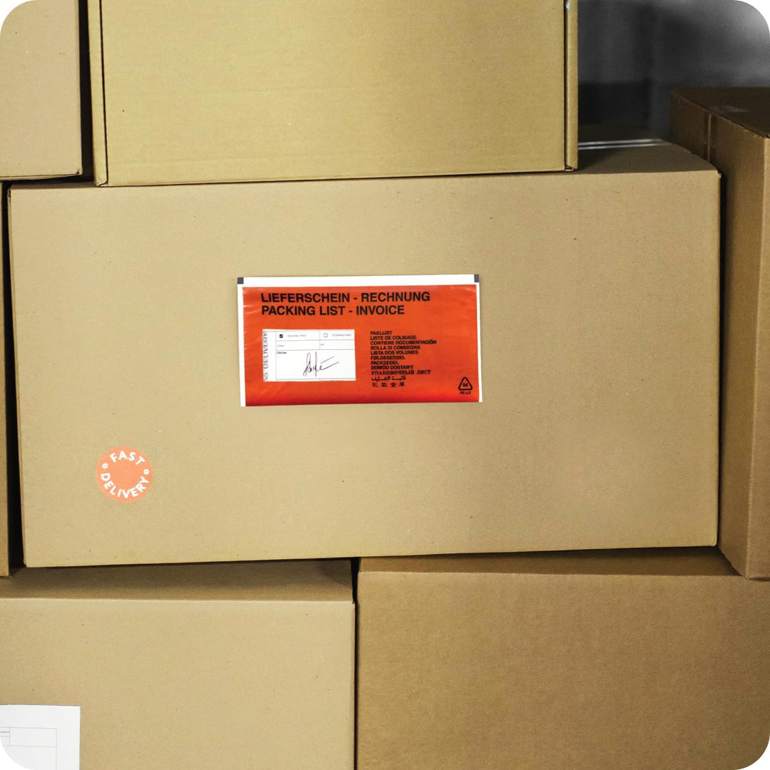 Netuno 5000x rote bedruckte Lieferscheintasche selbstklebend DIN lang 131x 239 mm Begleitpapiertasch