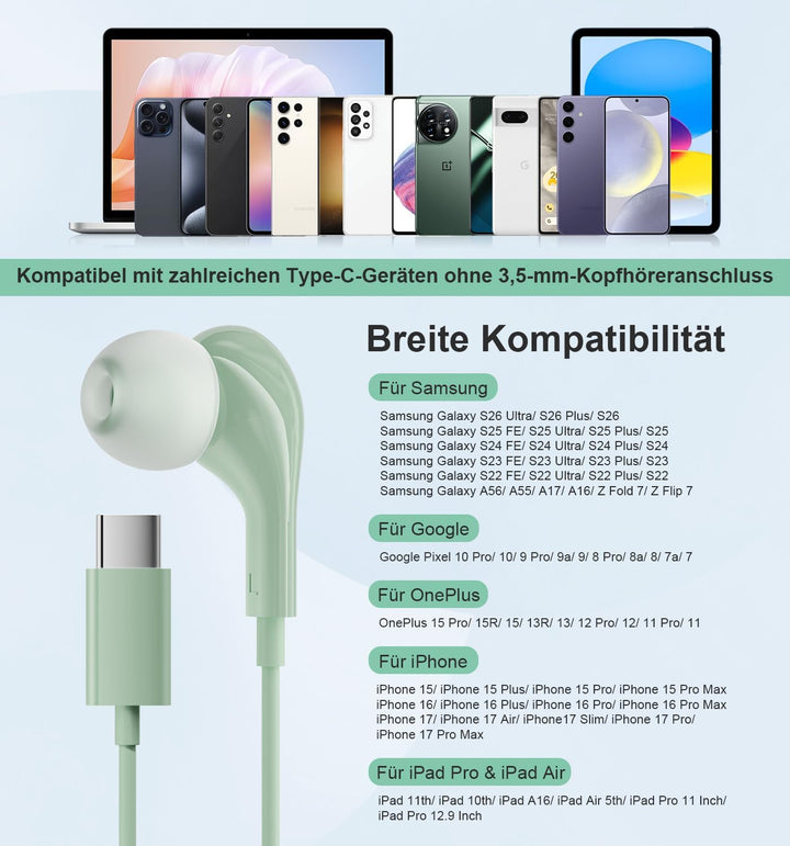 USB C Kopfhörer für Samsung Galaxy S26 S24 S23 Ultra S25 S22 A55 A56 A16 A54 5G Stereo USBC Headset