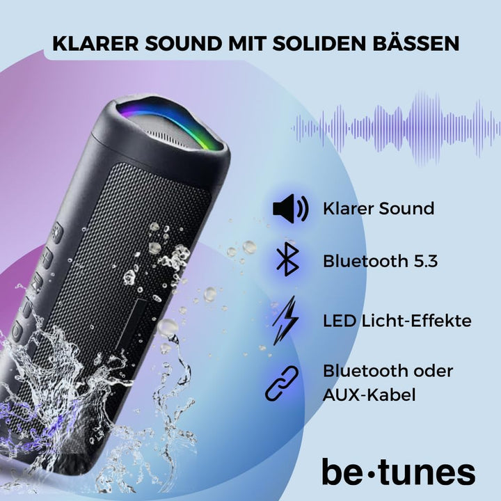 Bluetooth Lautsprecher – Kleine Musikbox mit LED-Licht – 24 Std Akku – Tragbare Partybox – Boombox I