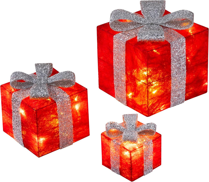 Bambelaa! 3er Led Deko Geschenke Leucht Boxen Timer Weihnachts Dekoration Weihnachtsdeko Beleuchtet