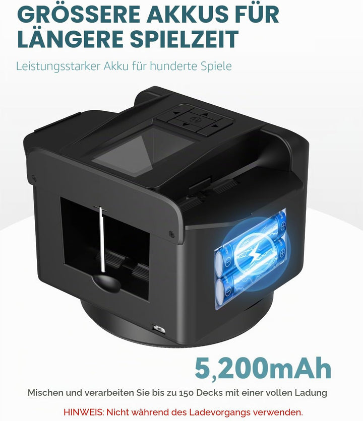 Kartenmischmaschine mit Austeilen, 360° Drehung für 1–2 Decks, mit 4 Fernbedienungen, Automatischer