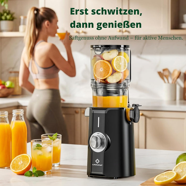 LINKChef Entsafter Slow Juicer, 115 mm Grosse Einfüllöffnung für Entsafter Gemüse und Obst Testsiege