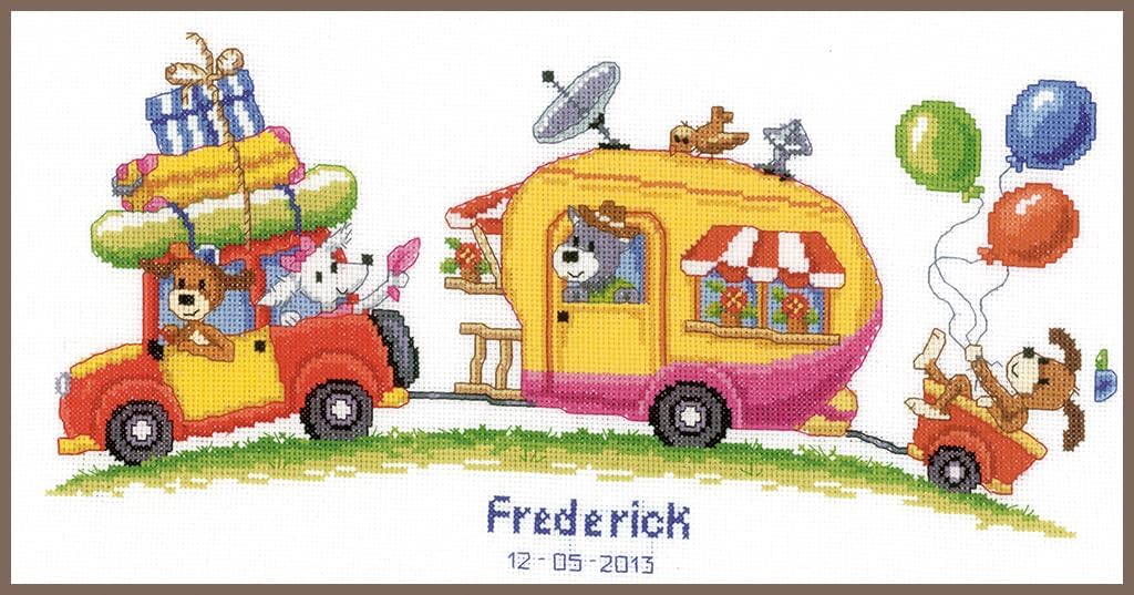 Vervaco Zählmuster Unterwegs in den Urlaub Zählmusterpackung-Stickpackung im gezählten Kreuzstich, B