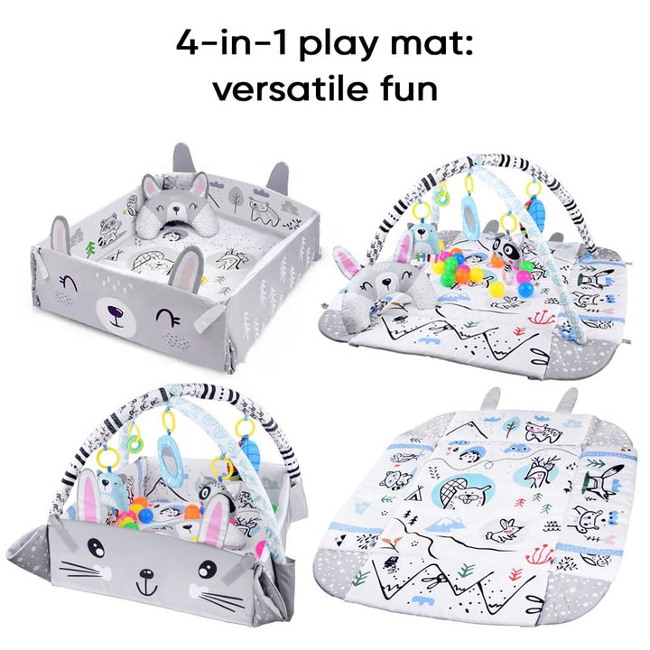 Multifunktionale Baby Spieldecke mit Spielbogen – Baby Gym Spielmatte & Krabbeldecke – inkl. 30 Bäll