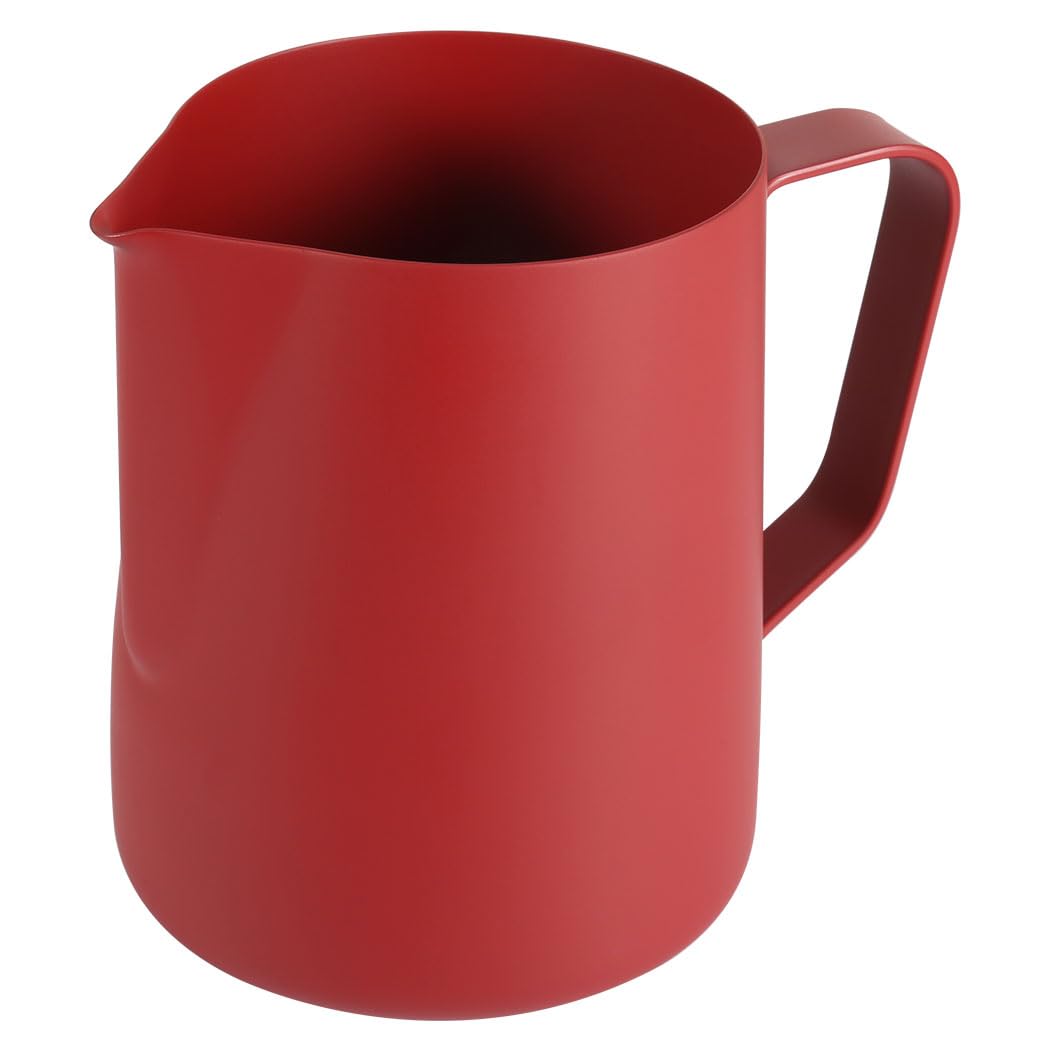 Milchaufschäumkrug – Dampfkrug aus Edelstahl für Espresso, Latte Art Cup, Kaffee – 600 ml, Dunkelrot