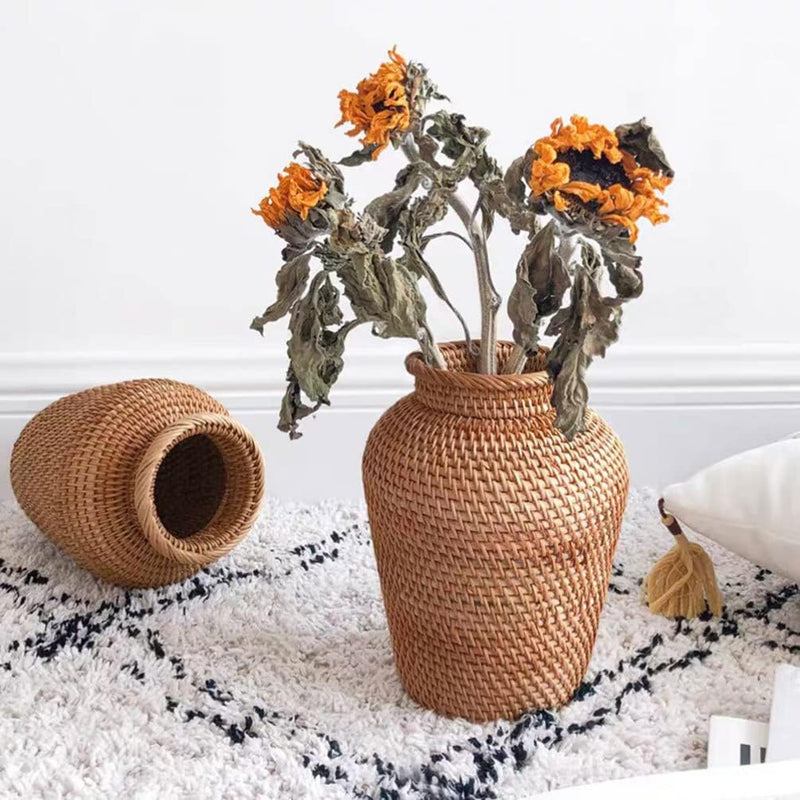 Cabilock Hausvase Weidenvase Geflochtene Vase Tischvase Getrocknete Rattan Vase Vase Vase Blumenarra