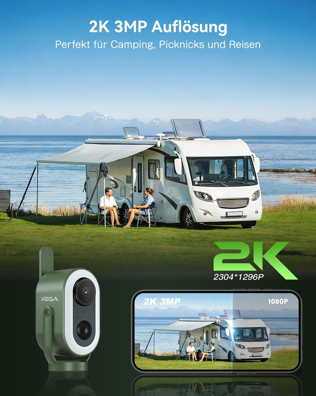 Xega 4G LTE Überwachungskamera Magnetische mit SIM Karte 2K HD kabellose Ohne WLAN Kamera Tragbare A