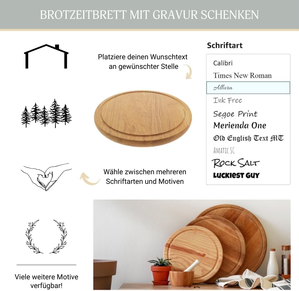 HOFMEISTER® individuelles Schneidebrett Gravur Eiche - rundes Holzbrett Vesperbrett für Brotzeit mit
