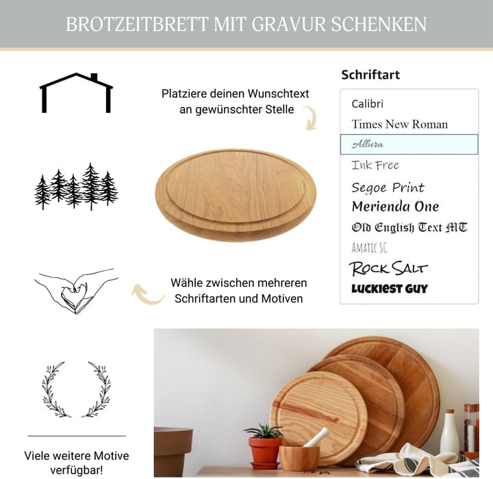 HOFMEISTER® individuelles Schneidebrett Gravur Eiche - rundes Holzbrett Vesperbrett für Brotzeit mit
