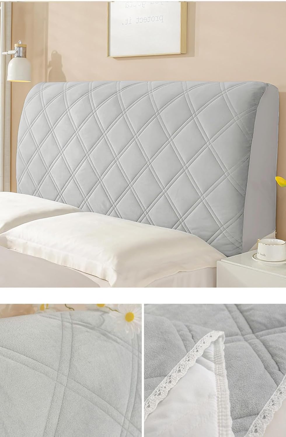 Wambere Bettkopfteil Hussen - Staubdichte Stretch Bett Kopfteil Abdeckung, Hellgrau, 200cm Hellgrau