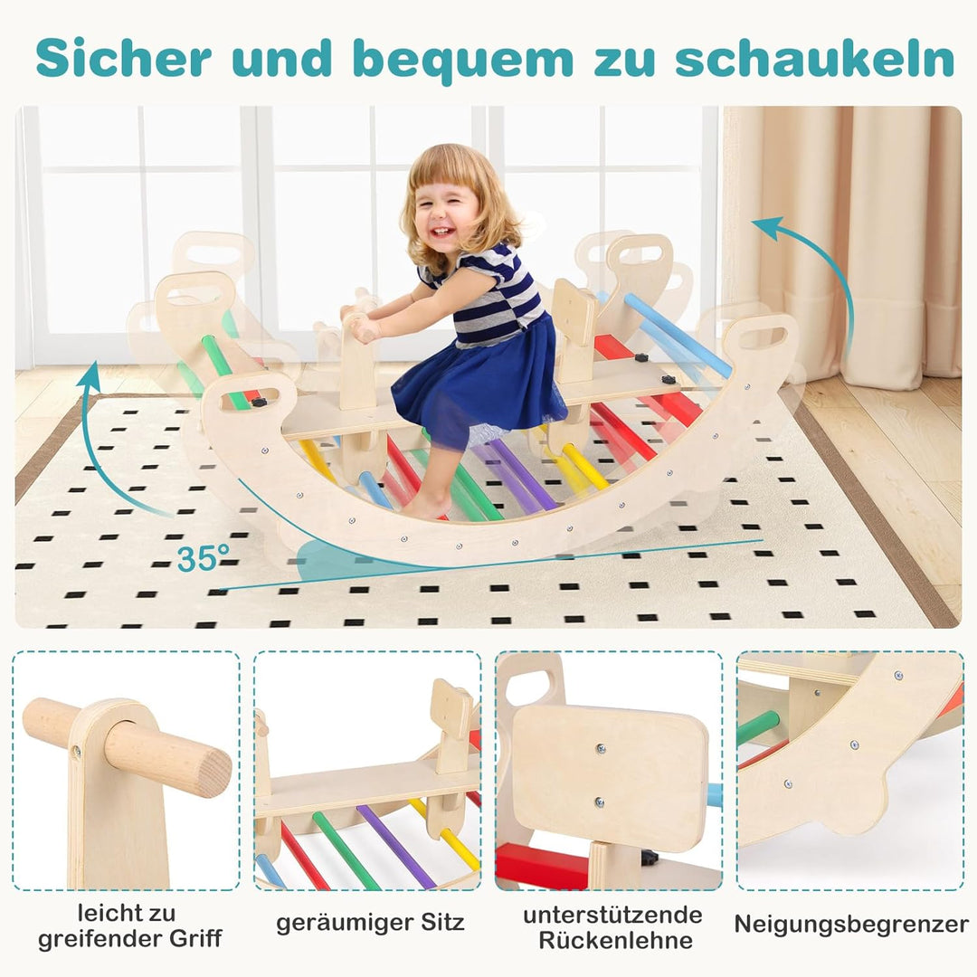 COSTWAY Kletterbogen, mit abnehmbarem Sitz, 4 in 1 Klettergerüst Indoor zum Wippen, Schaukeln, Klett