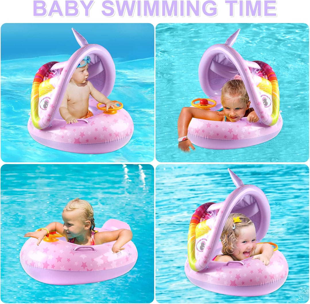 Schwimmring Baby mit Sonnendach Abnehmbarem Sonnendach Schwimmsitz Kleinkinder Schwimmhilfe für Klei