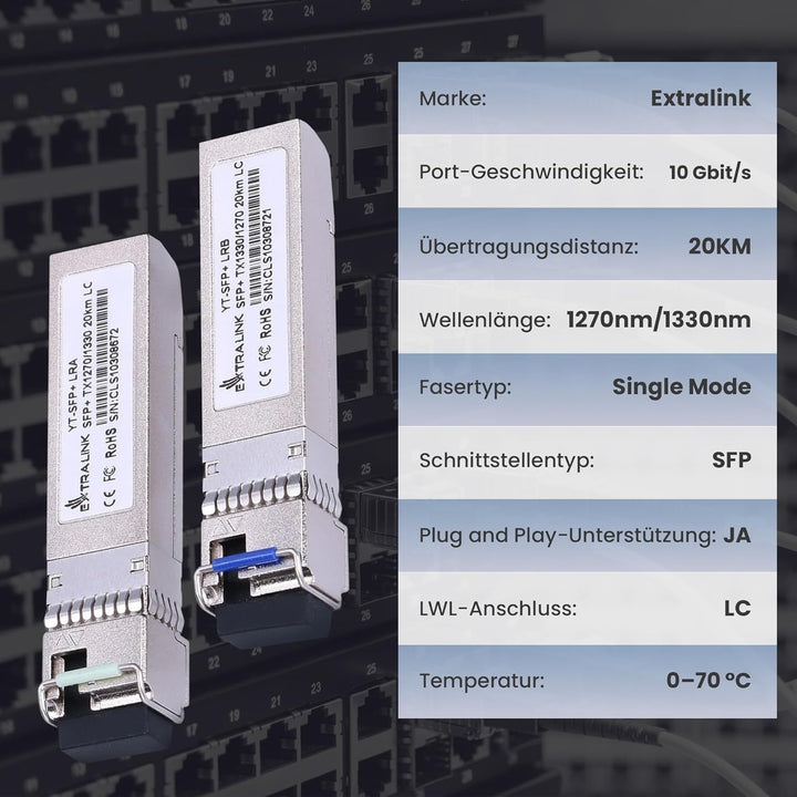 Extralink WDM SFP Modul Singlemode 10G LC 1270/1330nm bis 20km – Kompatibel mit Ubiquiti UniFi Netge