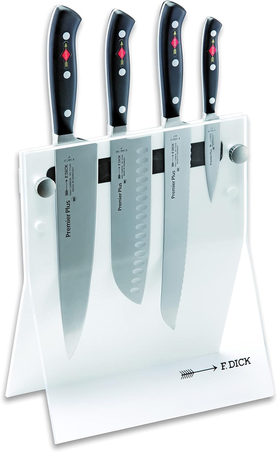 F. DICK Premier Plus Messerblock 4Knives (4-teilig, Officemesser Santoku Küchenmesser Brotmesser, Me
