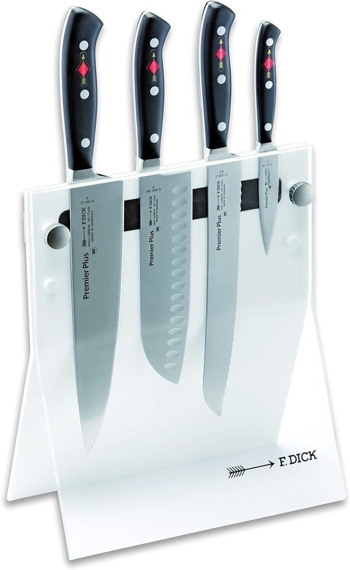 F. DICK Premier Plus Messerblock 4Knives (4-teilig, Officemesser Santoku Küchenmesser Brotmesser, Me