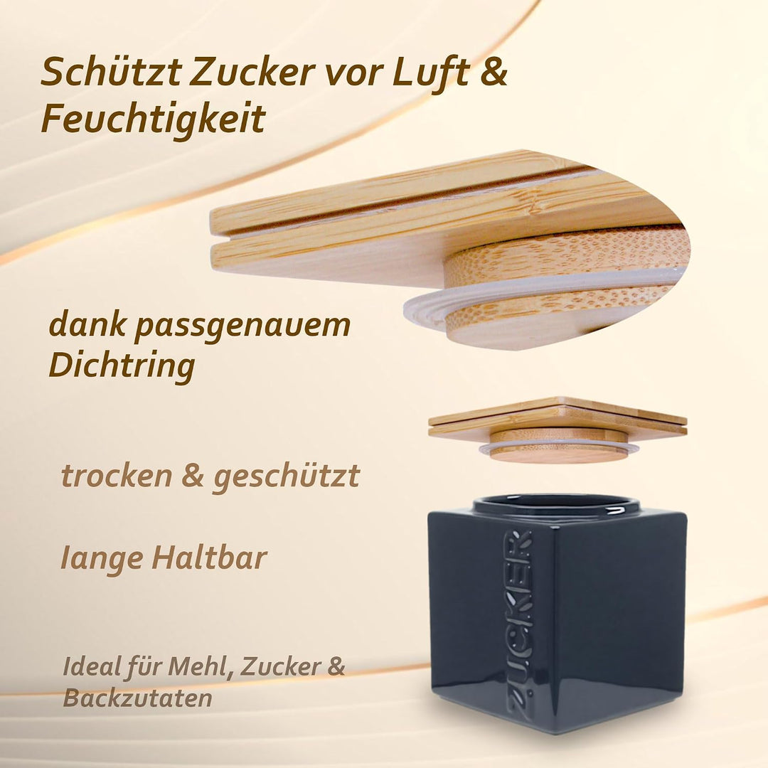 HWG-Home® - Design Zuckerdose Luftdicht 1kg - für lange Haltbarkeit - Anthrazit - Zuckerbehälter aus