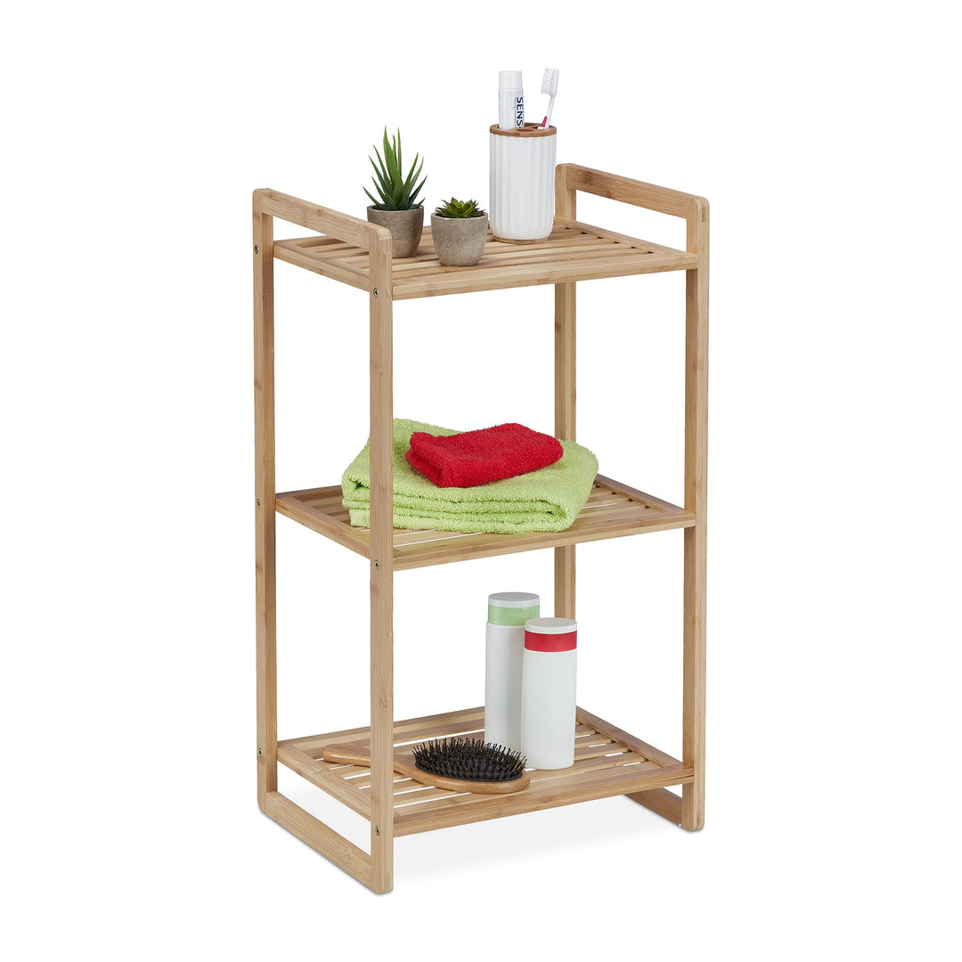 Relaxdays Bambusregal, HxBxT: 70 x 40 x 30 cm, Standregal mit 3 Ablagen, Bad, Küche, Wohnzimmer, fre