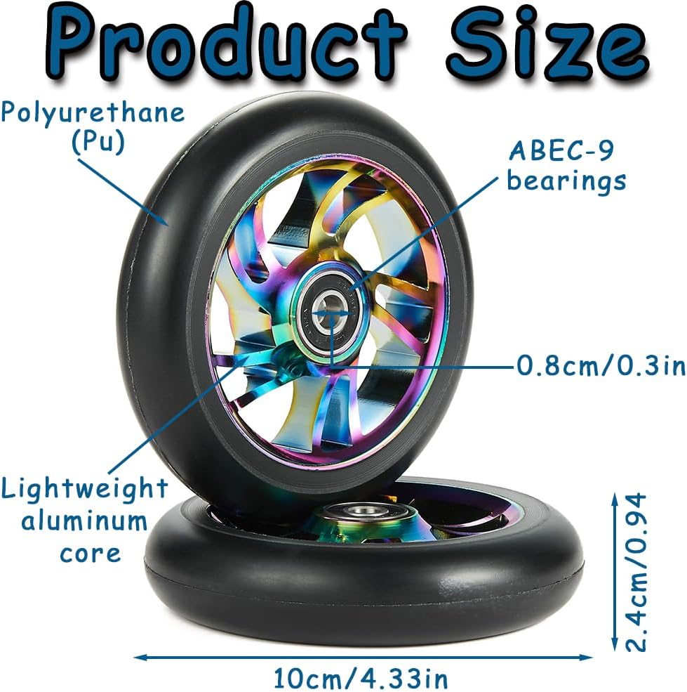 Stunt Scooter Rollen, 2 PCS Ersatzräder für Scooter, 100mm Roller Reifen mit ABEC, Aluminium Roller