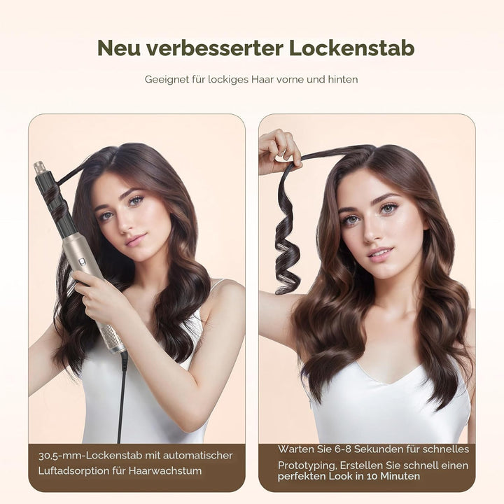 6 in 1 Hairstyler Set, Air Styler mit 1000W Haartrockner, Rundbürstenföhn, Lockenstab, Warmluftbürst