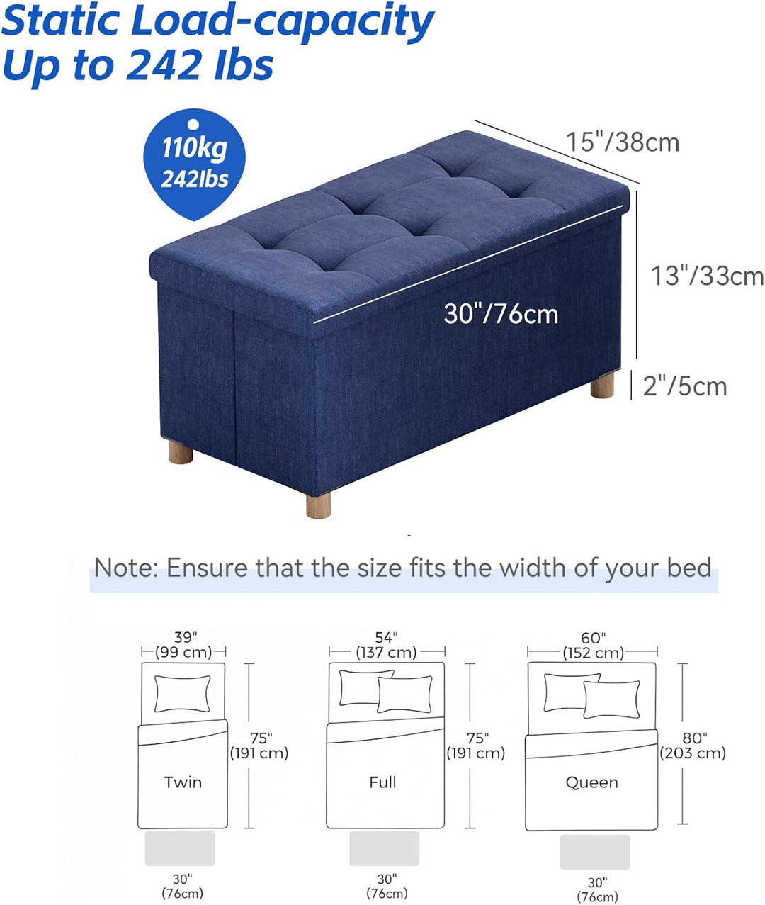 BRIAN &amp; DANY Sitzbank mit Stauraum, Faltbar Sitztruhe Sitzhocker mit Deckel, Sitzcube Fussablage, M