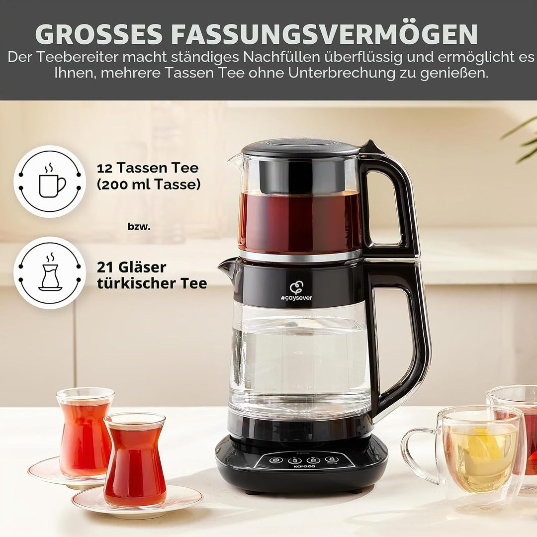 Karaca Caysever Maschine, Stahl, Chrome 1700 W, BPA-frei, 0,8 Lt Fassungsvermögen Glas-Teekanne, 1,5