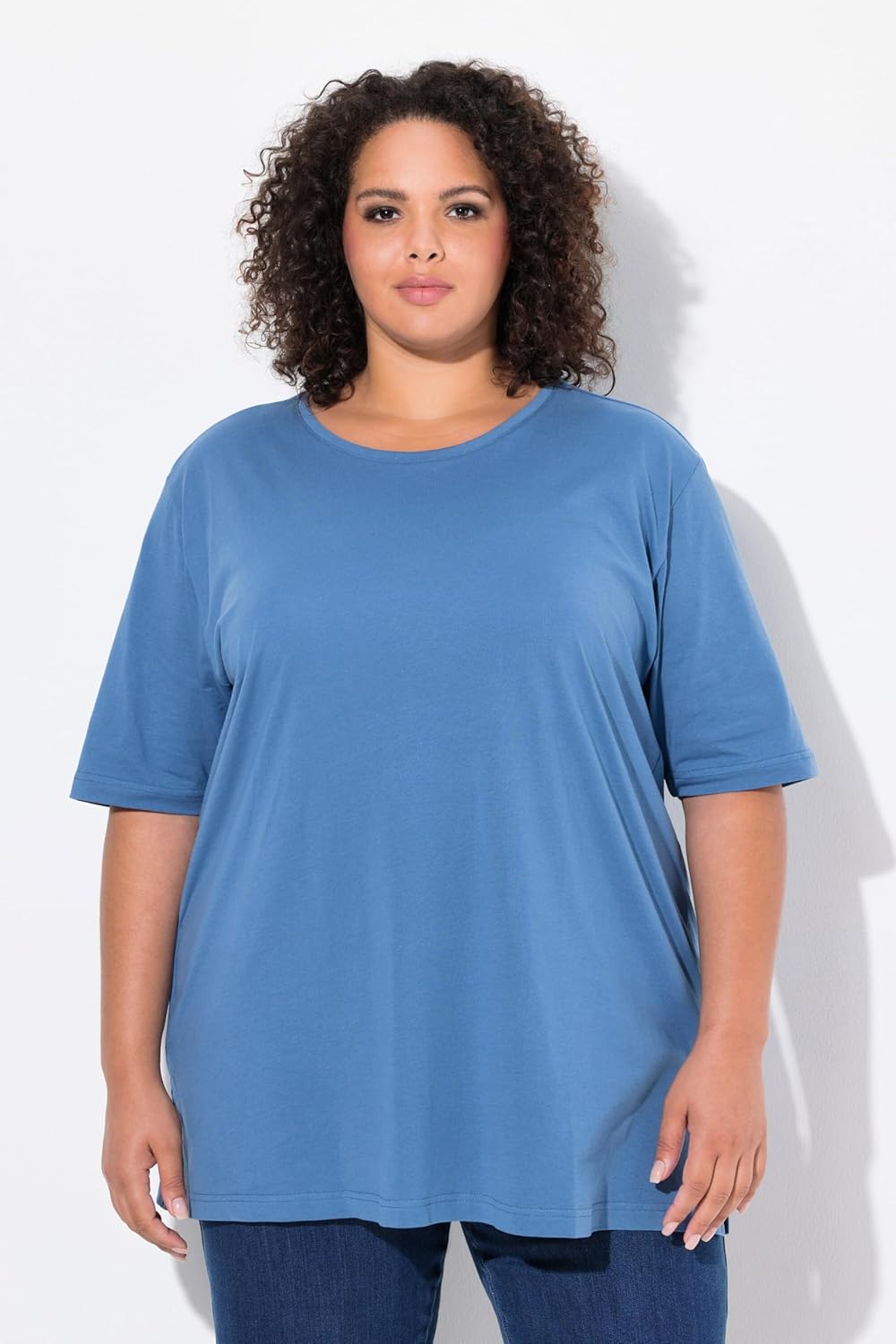 Ulla Popken Damen Basic-Shirt, Rundhals T-Shirt (1er Pack) 50-52 Denimblau, 50-52 Denimblau
