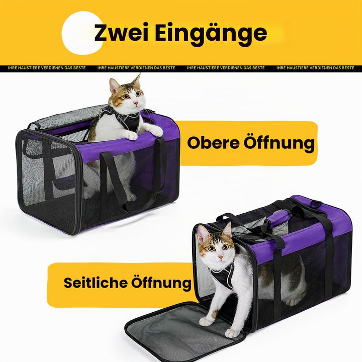 Conlun Katzentransportbox,Weiche Katzentransporttasche mit 4-seitigem Netz, Flugzeugtaugliche Katzen