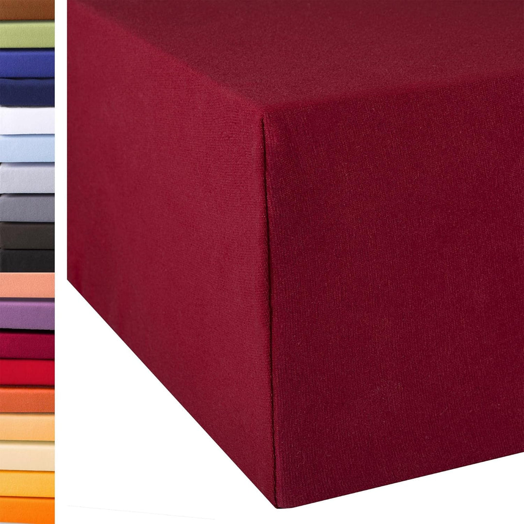 aqua-textil Exclusiv Spannbettlaken 200x220-220x240 cm Bordeaux rot Jersey Baumwolle 230g/qm Spannbe
