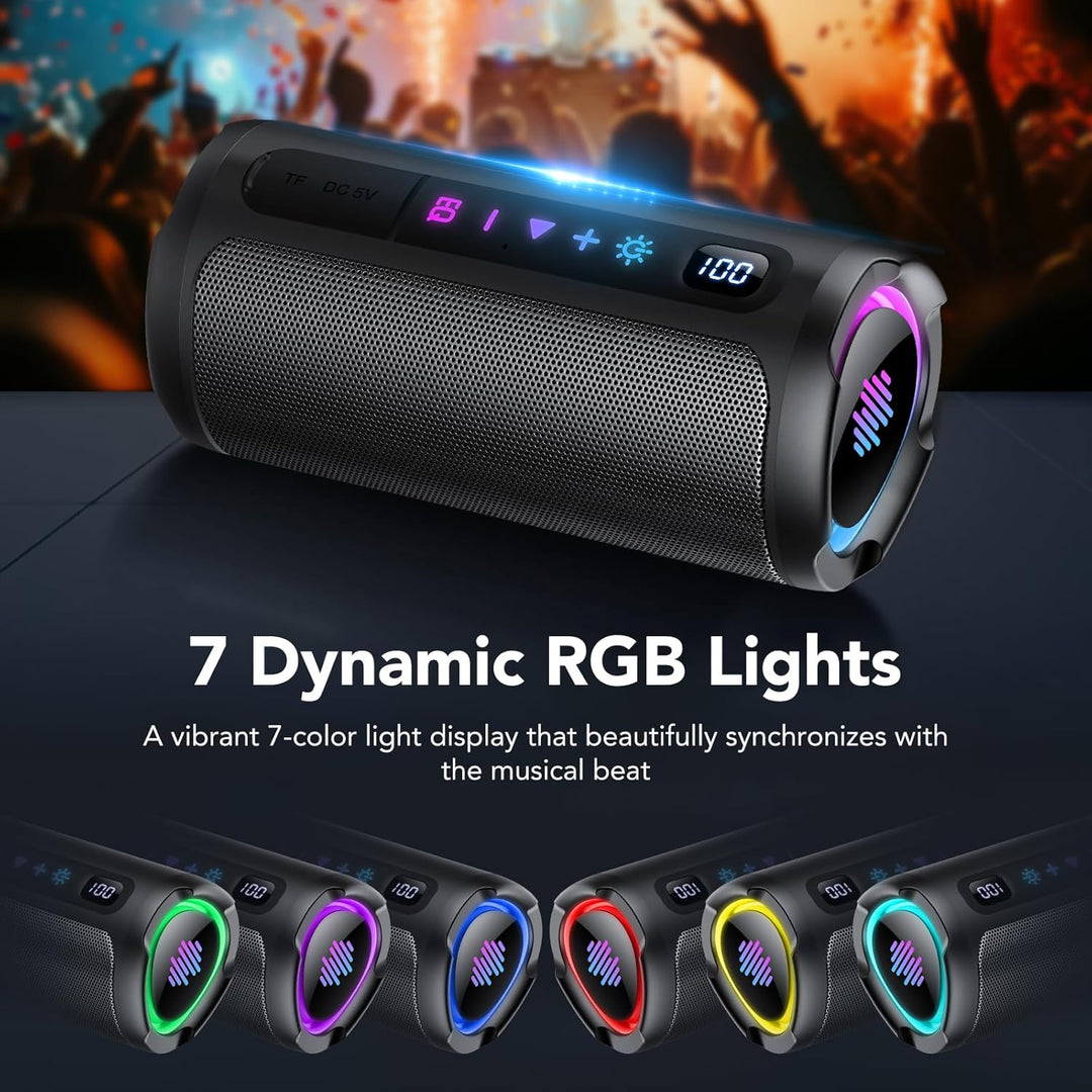 aowoka Bluetooth Lautsprecher mit Licht, 20W tragbare Musikbox, verbesserter Bass, LED-Anzeige, 20 S