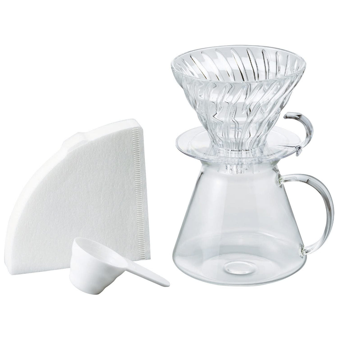 Hario V60 Brühset aus Glas, 600 ml, transparent, S-VGBK-02-T, Farblos 600ml Farblos, 600ml Farblos