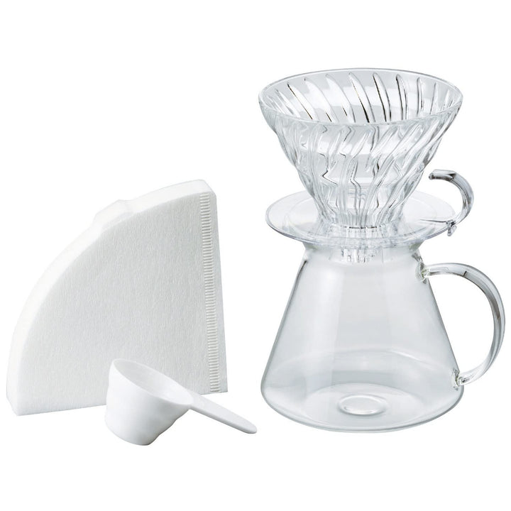 Hario V60 Brühset aus Glas, 600 ml, transparent, S-VGBK-02-T, Farblos 600ml Farblos, 600ml Farblos