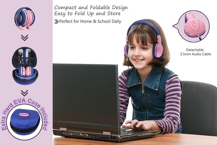 SIMOLIO Bluetooth Kinder Kopfhörer mit Legrenzter Lautstärke, Kindersicherer Kopfhörer mit Share Por