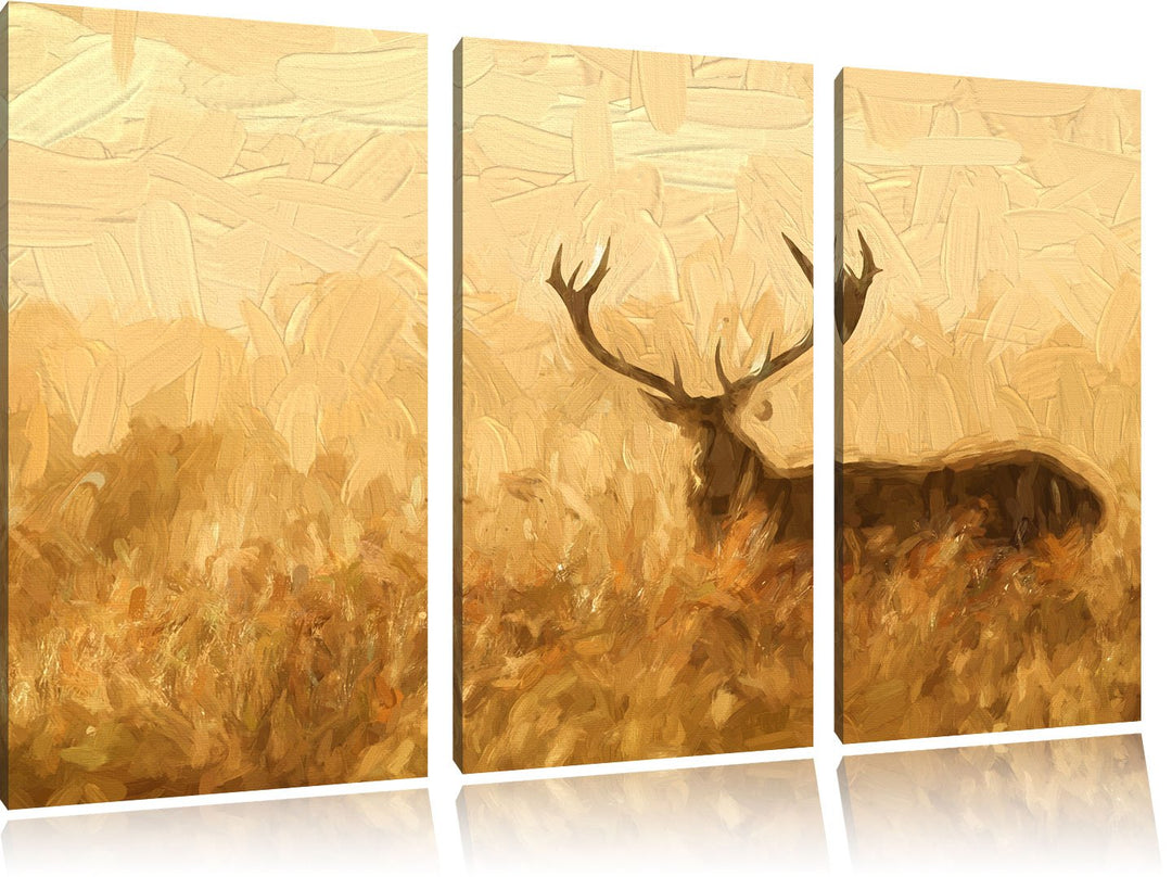 Pixxprint Rotwild Hirsch in Abenddämmerung als Leinwandbild/Grösse: 3 Teilig (120x80 cm) cm/Wandbild
