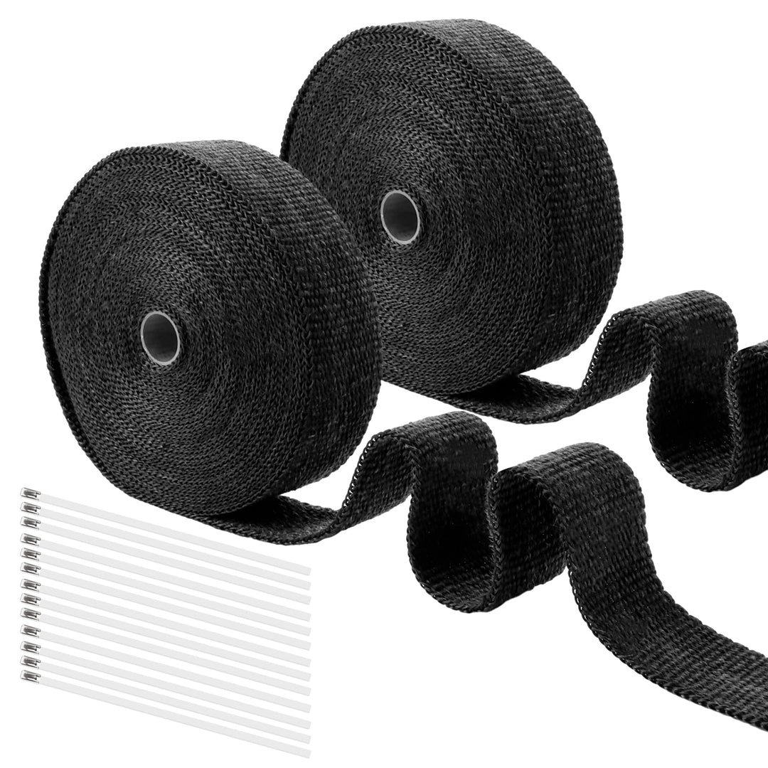 2 Stück 15m x 50mm Hitzeschutzband, Hitzeschutzband Auspuff mit 20 Edelstahl Kabelbinder, Auspuffban