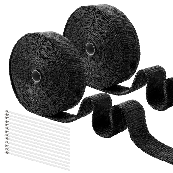 2 Stück 15m x 50mm Hitzeschutzband, Hitzeschutzband Auspuff mit 20 Edelstahl Kabelbinder, Auspuffban