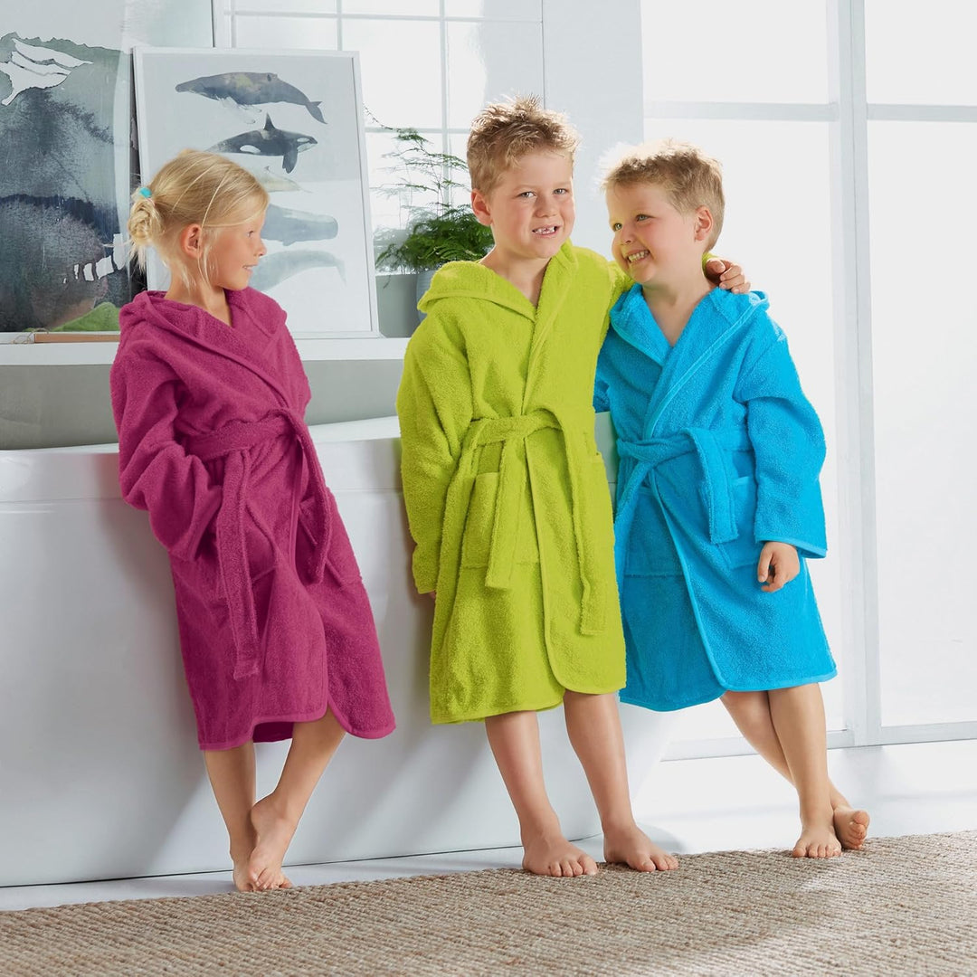 Erwin Müller Kinder-Bademantel mit Kapuze Uni Frottier Beere Grösse 158/164 - weich, flauschig, saug