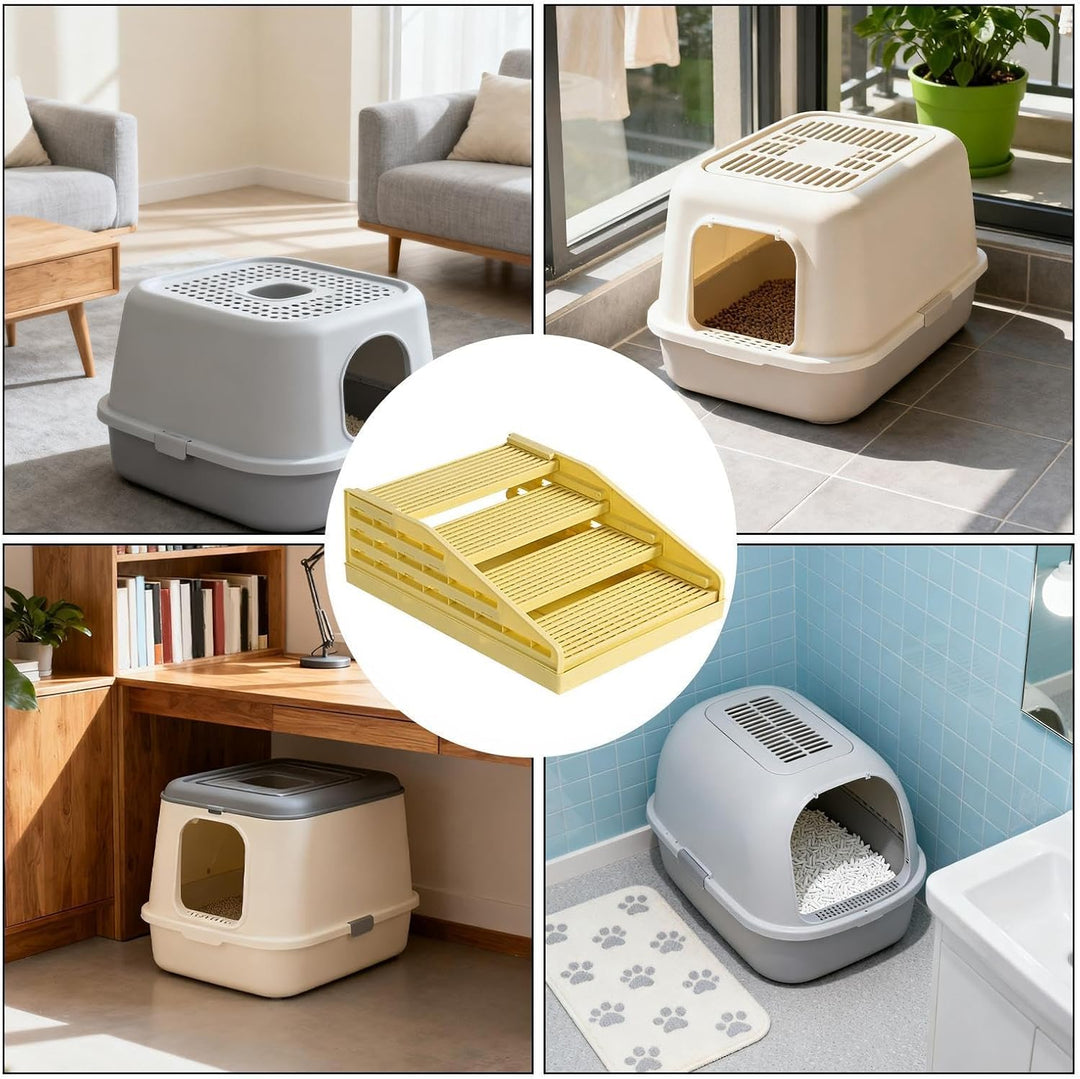 Katzen Klo Matte - 2 Lagen Einstellbar Spritzwasser Schutz | Kätzchen Klo Treppe | Rutsfester Gitter