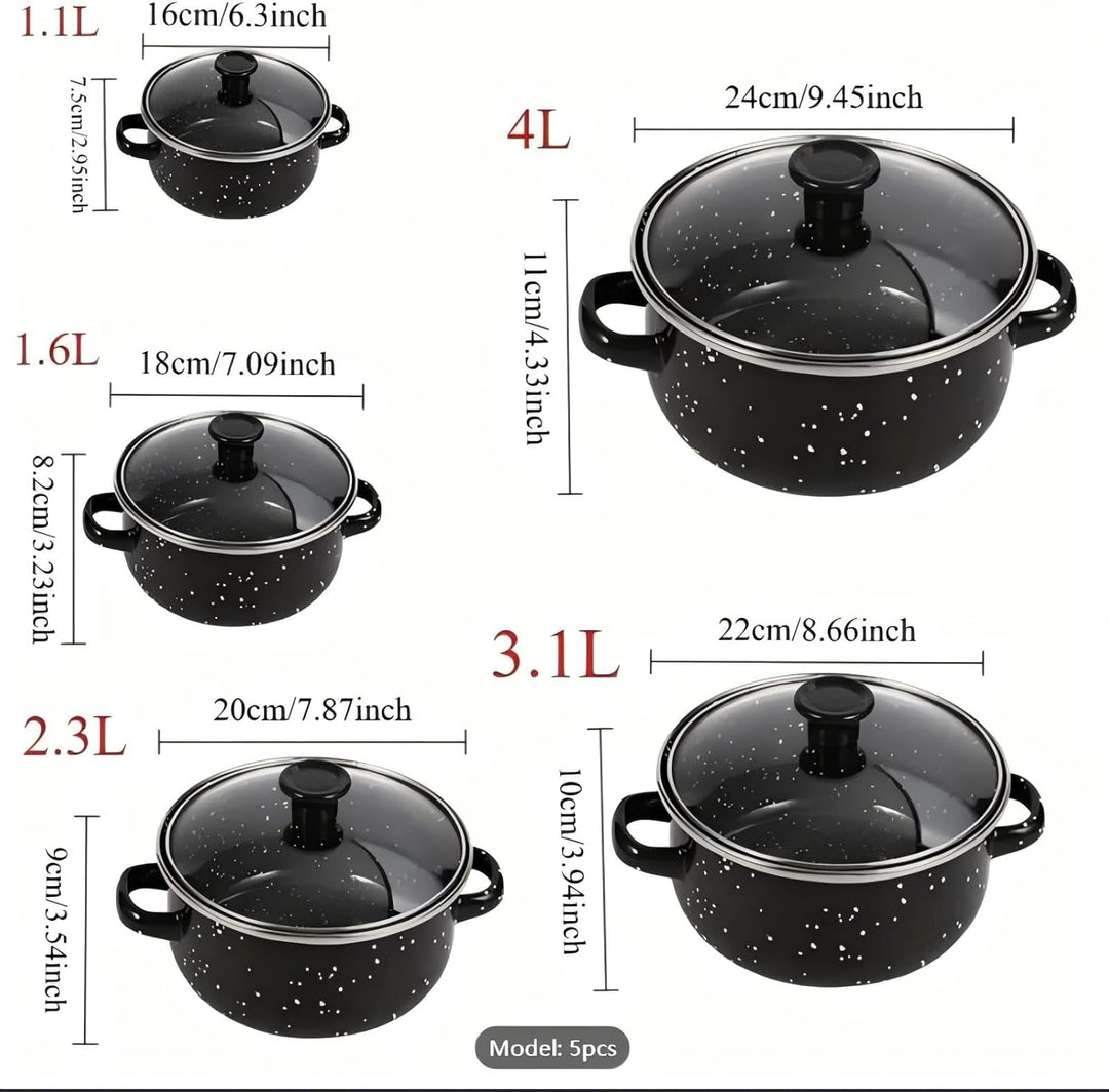 Liwankaqi Antihaft Keramik Topfset 16/18/ 20/22/ 24cm mit Glasdeckel, Töpfe Set für Verschiedene Her