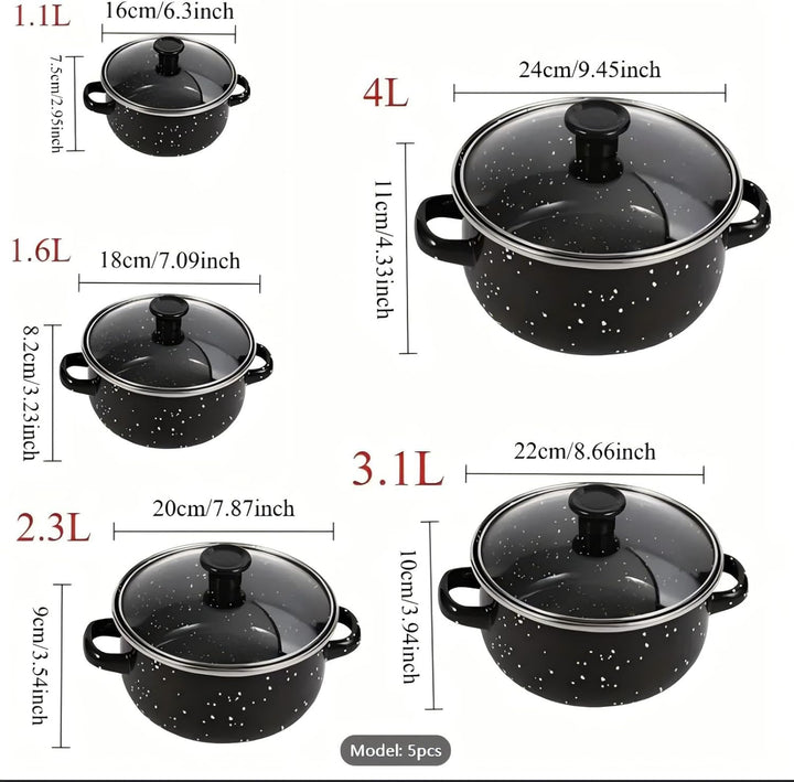 Liwankaqi Antihaft Keramik Topfset 16/18/ 20/22/ 24cm mit Glasdeckel, Töpfe Set für Verschiedene Her