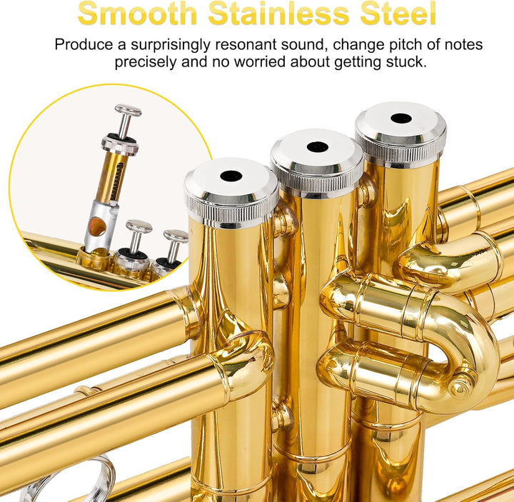 Vangoa Bb Trompete Set, Gold Standard Messingtrompete für Anfänger mit 7C Mundstück, Gold