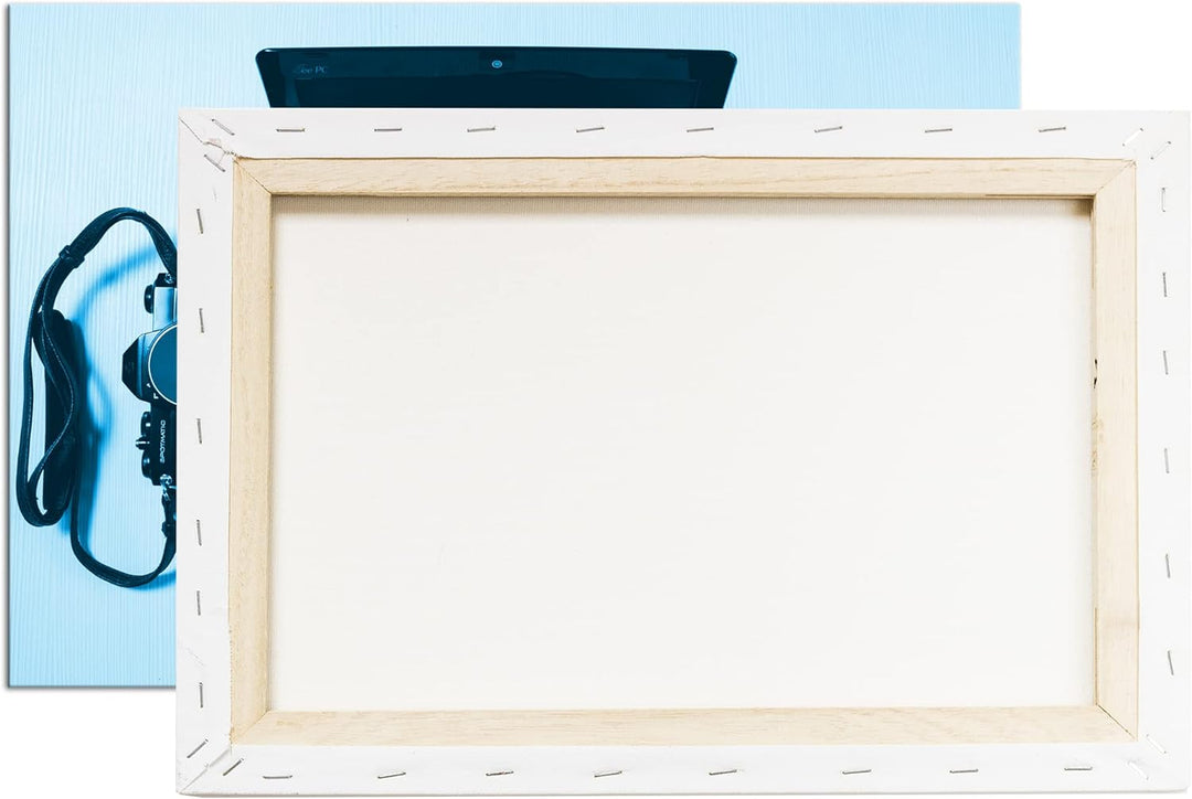 deyoli ausgestatteter Arbeitsplatz im Büro Format 80x60 Effekt: Monocrome Blau als Leinwandbild, Mot
